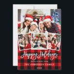Moderne penseelscript 4 Foto Feestdagen Rood gepla Feestdagenkaart<br><div class="desc">Modern penseelscript 4 Foto Prettige feestdagen Family Kaart - Red Plays</div>