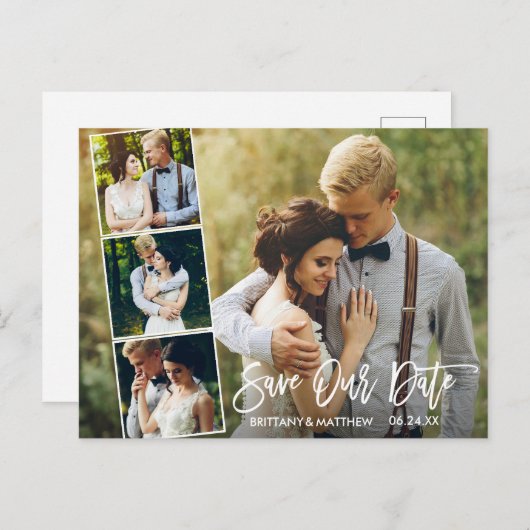 Moderne penseelscript 4 Foto opslaan Datum Briefkaart (Voorkant / Achterkant)