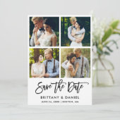 Moderne penseelscript 4 Foto Save The Date (Staand voorkant)