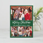 Moderne penseelscript 4 Foto's met vrolijk kerstgr Feestdagenkaart (Staand voorkant)