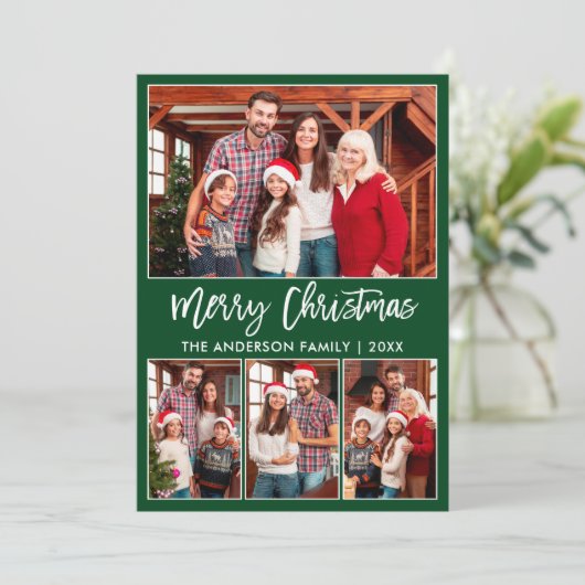 Moderne penseelscript 4 Foto's met vrolijk kerstgr Feestdagenkaart (Staand voorkant)