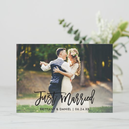 Moderne penseelscript, alleen gehuwde foto aankondiging (Staand voorkant)