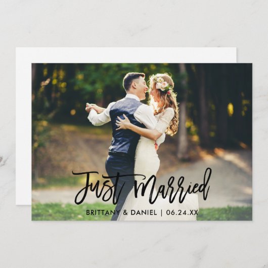 Moderne penseelscript, alleen gehuwde foto aankondiging (Voorkant / Achterkant)