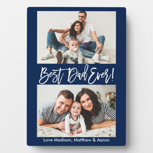 Moderne penseelscript Beste pap ooit 2 Fotoblauw Fotoplaat (voorkant)