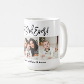 Moderne penseelscript Beste pap ooit 3 Foto Koffiemok (Voorkant rechts)