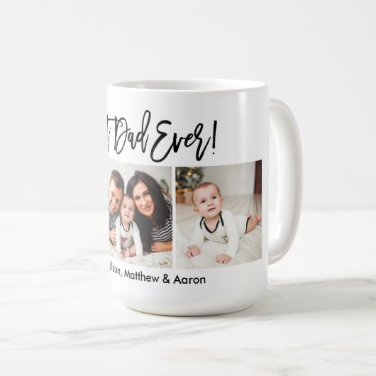 Moderne penseelscript Beste pap ooit 3 Foto Koffiemok (Voorkant rechts)