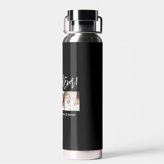 Moderne penseelscript Beste pap ooit 3 Foto Waterfles (Achterkant)