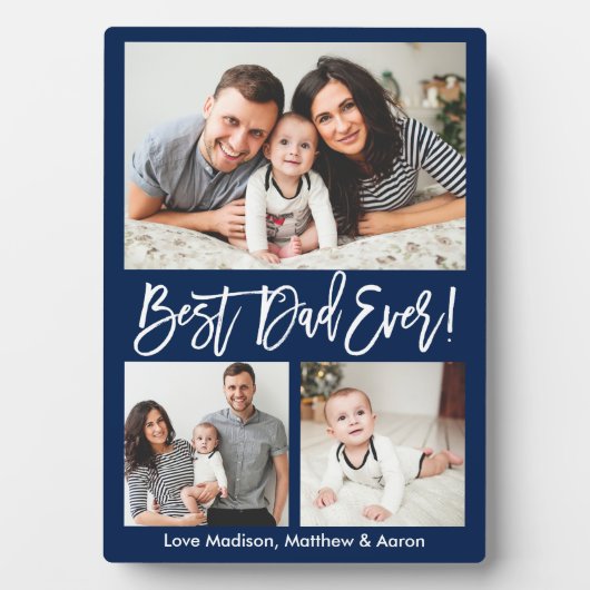 Moderne penseelscript Beste pap ooit 3 Fotoblauw Fotoplaat (voorkant)