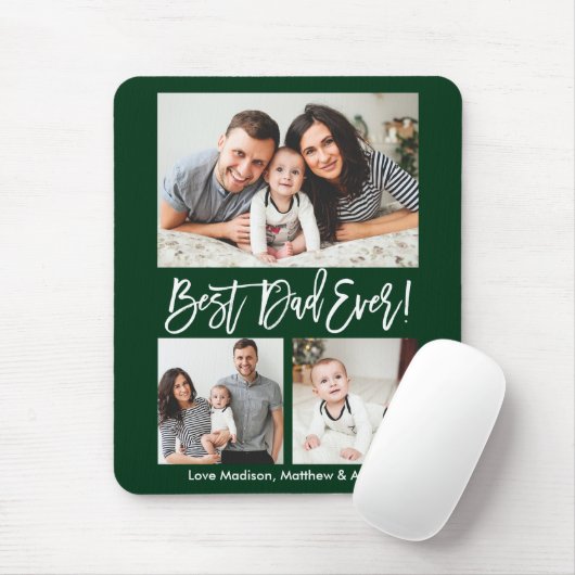 Moderne penseelscript Beste pap ooit 3 Foto's groe Muismat (Met muis)