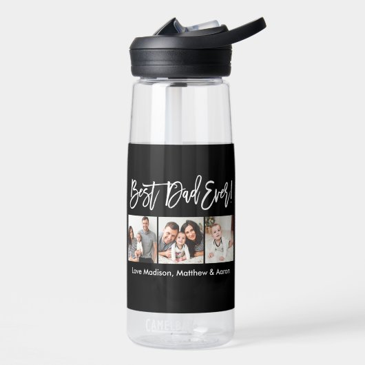 Moderne penseelscript Beste pap ooit 3 Foto's Waterfles (Links)