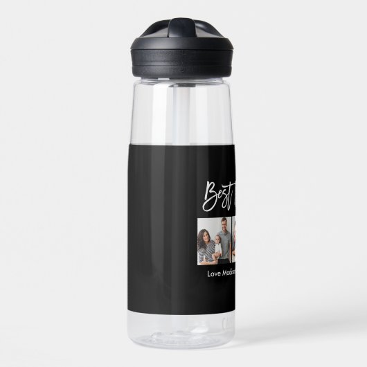 Moderne penseelscript Beste pap ooit 3 Foto's Waterfles (Voorkant)