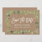 Moderne penseelscript Eucalyptus Kraft Save The Date (Voorkant / Achterkant)