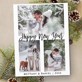 Moderne Penseelscript gelukkig nieuwjaar 3 Fotovak Briefkaart