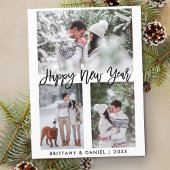 Moderne Penseelscript gelukkig nieuwjaar 3 Fotovak Briefkaart