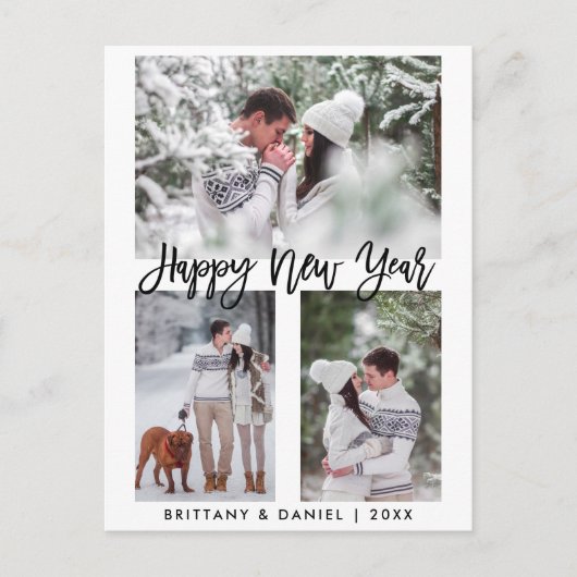 Moderne Penseelscript gelukkig nieuwjaar 3 Fotovak Briefkaart (Voorkant)