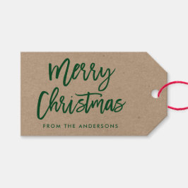 Moderne penseelscript Merry Kerstkraft Green Cadeaulabel