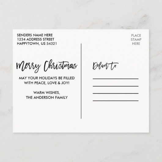 Moderne penseelscript met prettig kerstfeest 3 fot briefkaart (Achterkant)