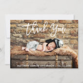 Moderne penseelscript nieuwe baby bedankt Kraft Ka Kaart (Voorkant)