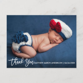 Moderne penseelscript nieuwe baby bedankt W Aankondigingskaart