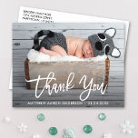 Moderne penseelscript nieuwe baby bedankt wat briefkaart<br><div class="desc">Moderne witte penseelscript Nieuwe baby Dank u Briefkaart</div>