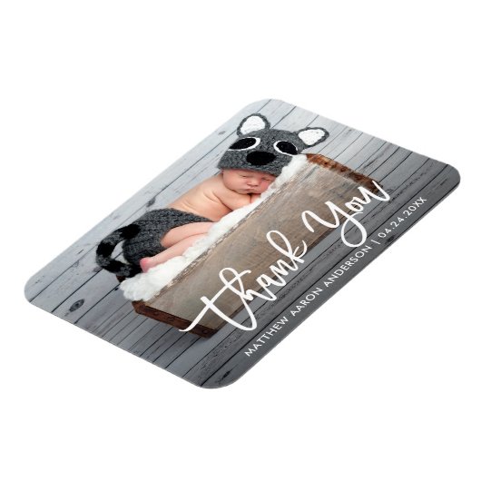 Moderne penseelscript nieuwe baby bedankt wat magneet (Linkerzijde)