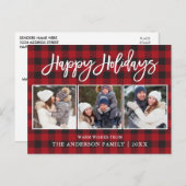 Moderne penseelscript Prettige feestdagen 3 foto g Briefkaart (Voorkant / Achterkant)