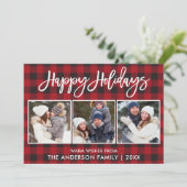 Moderne penseelscript Prettige feestdagen 3 foto g Feestdagenkaart (Staand voorkant)