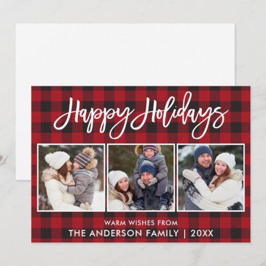 Moderne penseelscript Prettige feestdagen 3 foto g Feestdagenkaart (Voorkant / Achterkant)