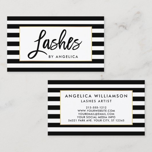 Moderne penseelscript snijtas striped visitekaartje (Voorkant / Achterkant)