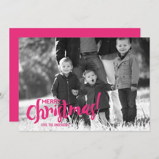 Moderne penseelscript voor prettige kerstfoto feestdagenkaart (Voorkant / Achterkant)