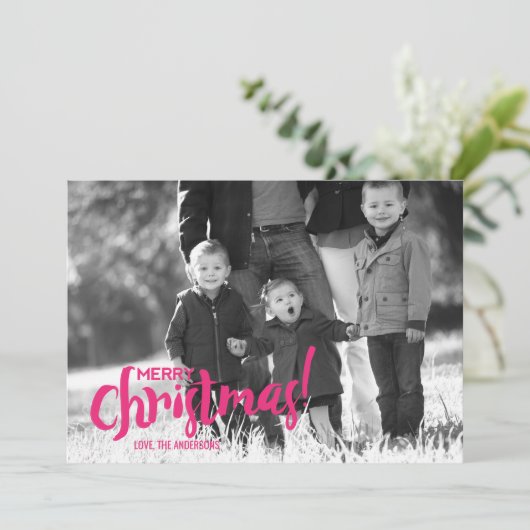 Moderne penseelscript voor prettige kerstfoto feestdagenkaart (Staand voorkant)