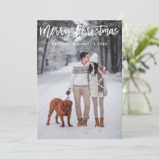 Moderne penseelscript voor prettige kerstfoto kaart (Staand voorkant)