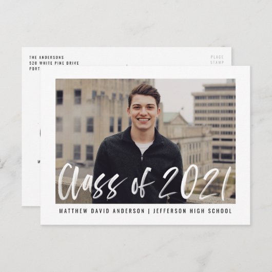 Moderne penseelscriptfoto Virtuele GraduPartij Uitnodiging Briefkaart (Voorkant / Achterkant)