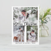 Moderne penseelscriptfoto voor prettig kerstfeest feestdagenkaart (Staand voorkant)