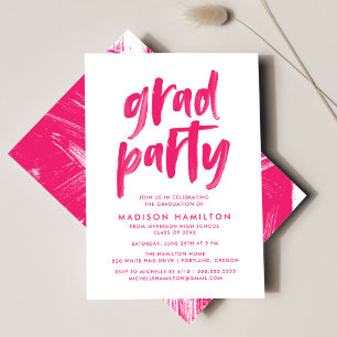 Moderne Penseelscriptie Hot Pink Graduparty Kaart