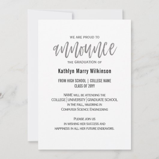 Moderne Penseelscriptie Zilveren Fotogradatie Part Aankondiging (Achterkant)