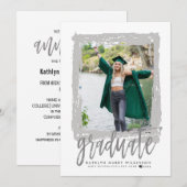 Moderne Penseelscriptie Zilveren Fotogradatie Part Aankondiging (Voorkant / Achterkant)