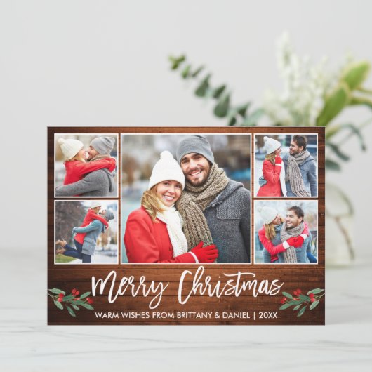 Moderne penseelslede 5 Fotopretkerst Feestdagenkaart (Staand voorkant)