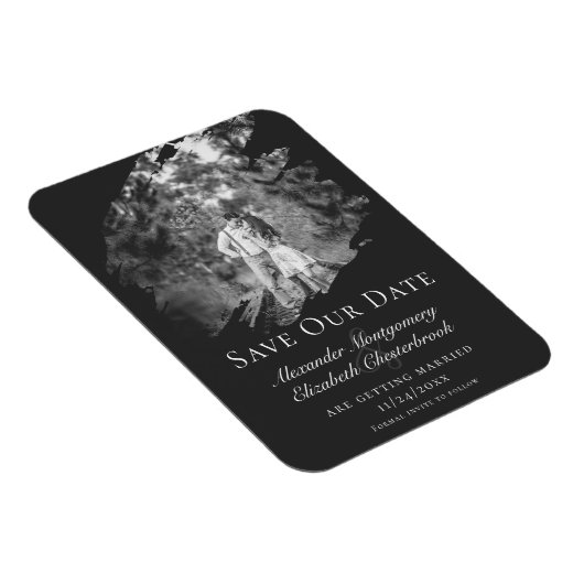 Moderne penseelstreek foto save the date zacht zwa magneet (Rechterzijde)