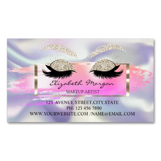 Moderne penseelstreek, holografische glitteras magnetisch visitekaartje (Voorkant)