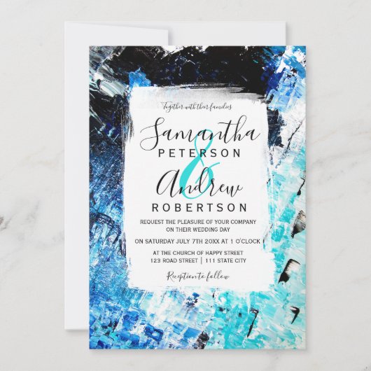 Moderne penseelstreek marine blauw acryl strand br kaart (Voorkant)