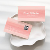 Moderne penseelstreek | Pink Peach met QR-code Visitekaartje