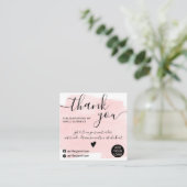 Moderne penseelstreek waterverf roze orde bedankt vierkante visitekaartje (Staand voorkant)