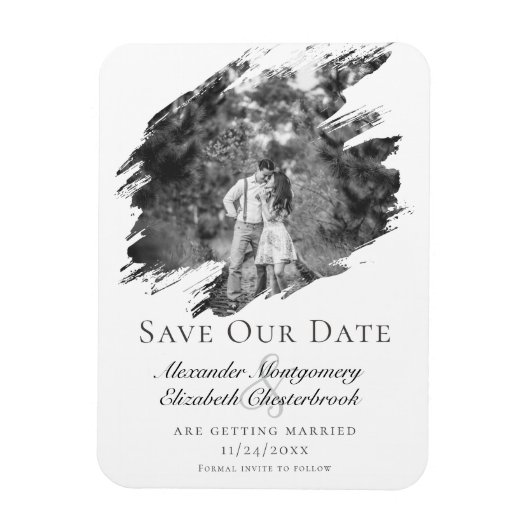 Moderne penseelstreekfoto De datum opslaan | Wit Magneet (Verticaal)