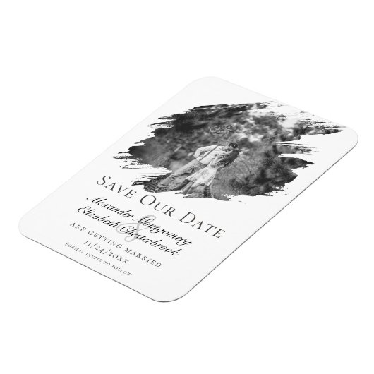 Moderne penseelstreekfoto De datum opslaan | Wit Magneet (Linkerzijde)