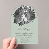 Moderne penseelstreekfoto | Sage Green Wedding Acryl Uitnodigingen (Insitu (Draagbaar))