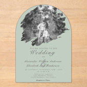 Moderne penseelstreekfoto | Sage Green Wedding Acryl Uitnodigingen (Voorkant)