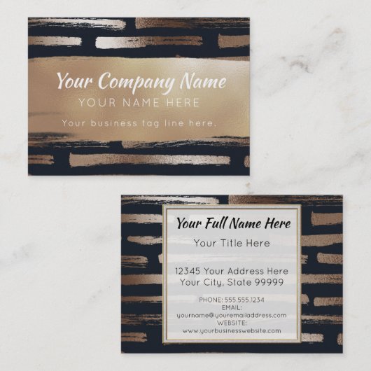 Moderne penseelstreken Bronze Folie Navy Professio Visitekaartje (Voorkant / Achterkant)