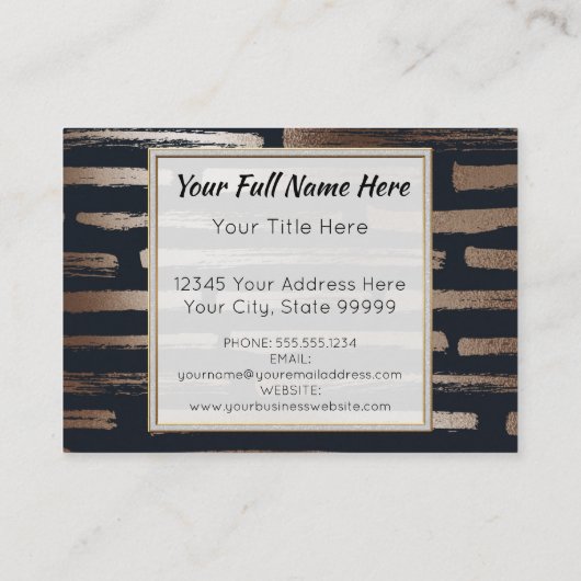 Moderne penseelstreken Bronze Folie Navy Professio Visitekaartje (Achterkant)