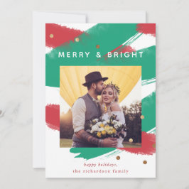 Moderne penseelstreken en goud | Kerstfoto Feestdagenkaart